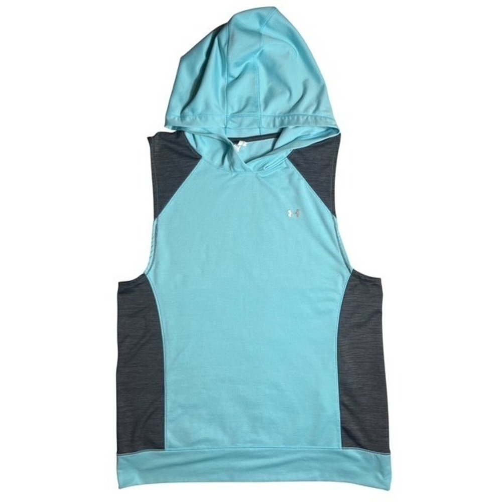 Under Armour Womens Sz M ColdGear Sleeveless Hooded Pullover Blue Tank Top-1554